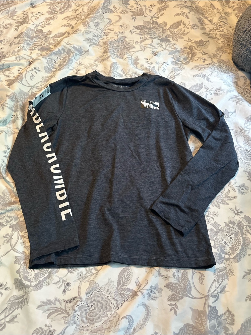Abercrombie & Fitch Boys' Dark Gray Long Sleeve Tee with White Logo